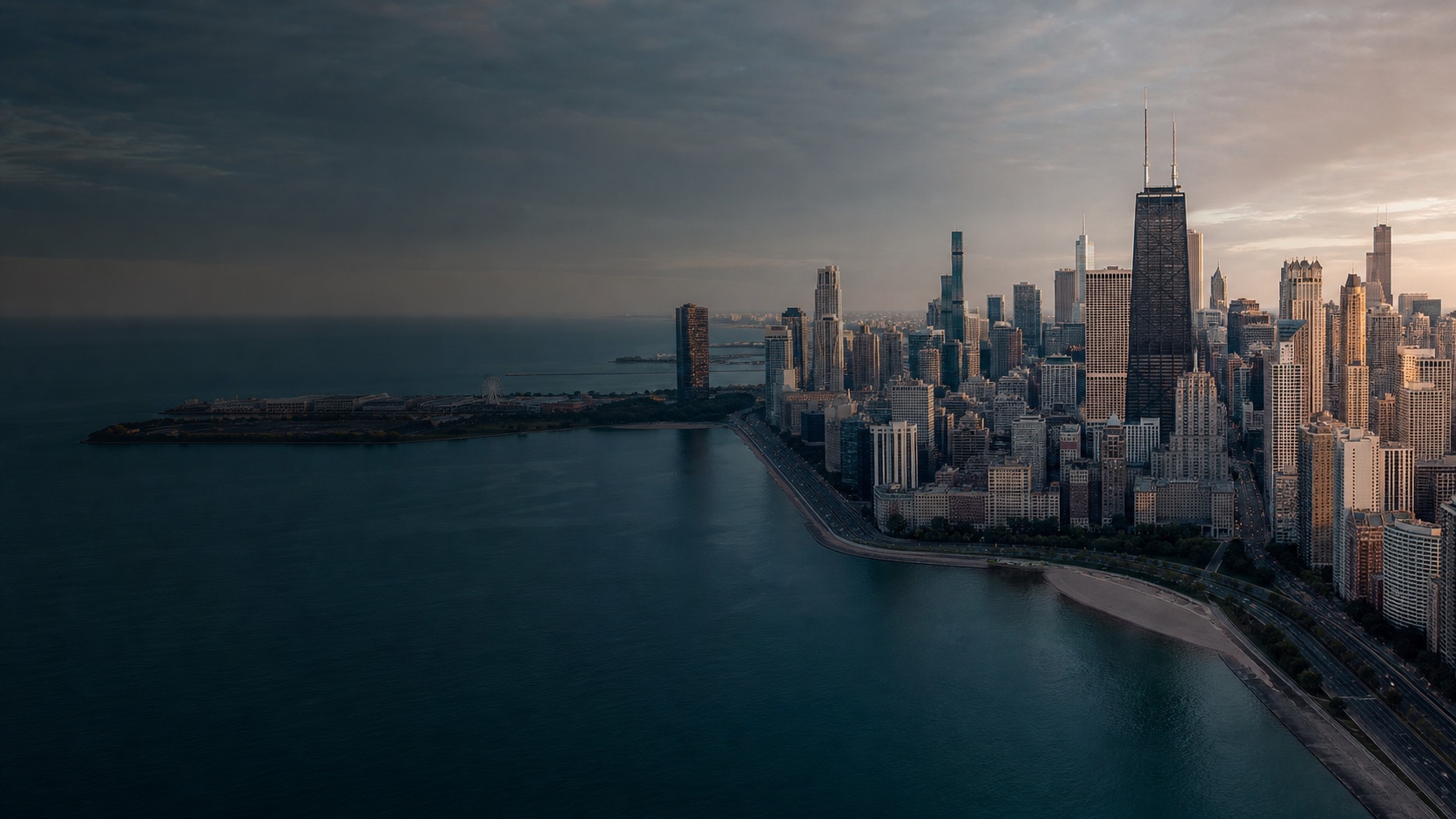 Panorama centrum Chicago i jeziora Michigan