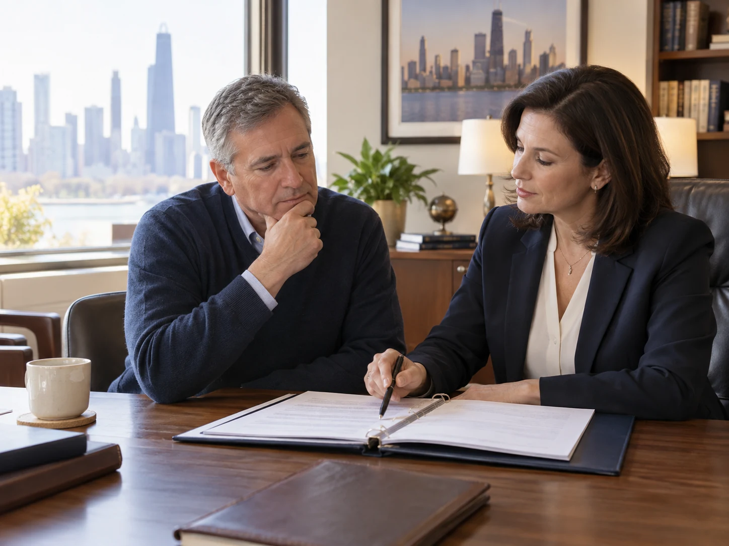 Client discussing advance healthcare directives with an attorney